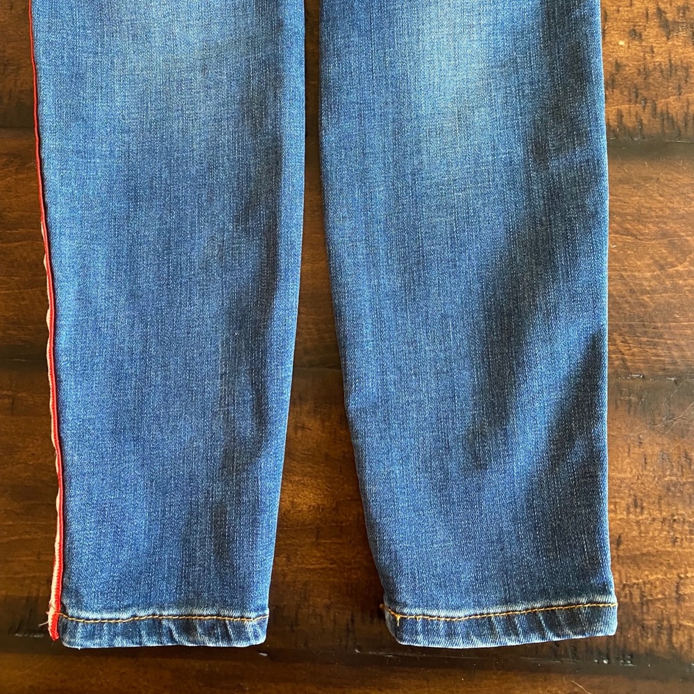 Blank NYC Distressed Denim Jeans with Red & White Strips on Sides - Picture 5 of 6